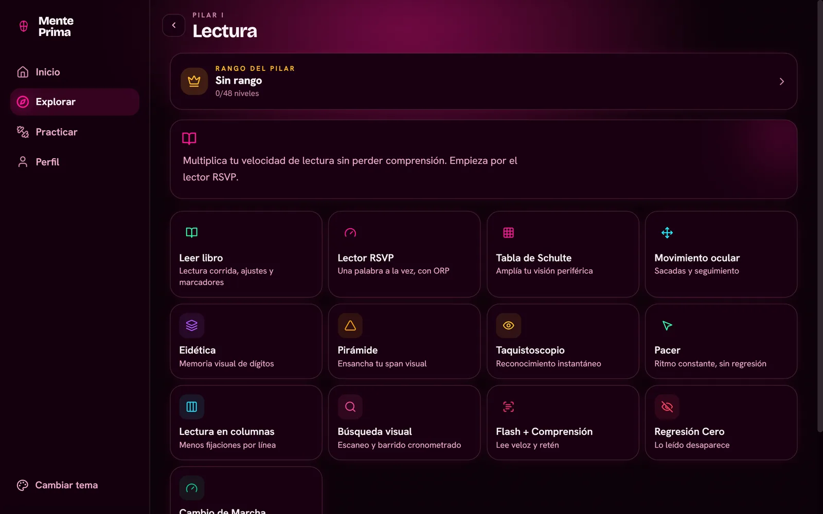 Pilar de Lectura en escritorio con la lista de sus trece ejercicios